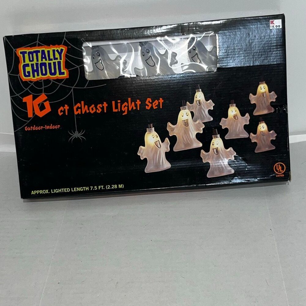 K Mart Totally Ghoul 7.5 Feet 10 Ghost String‎ Light Set Halloween Decoration